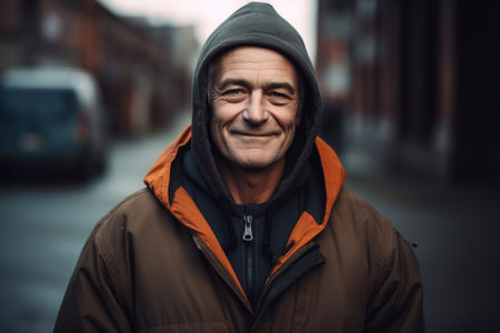 Portrait of a smiling middle-aged man in the city.の素材