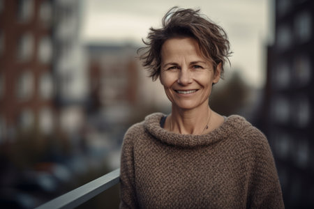 Portrait of a smiling middle-aged woman in the city.の素材