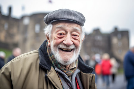 Portrait of a happy senior man in Edinburgh, Scotland, UKの素材