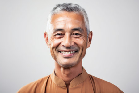 Portrait of a smiling asian senior man isolated on a white backgroundの素材
