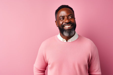 Portrait of a smiling african american man on pink backgroundの素材