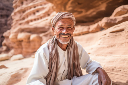 Portrait of an old man in the desert of Petra, Jordanの素材