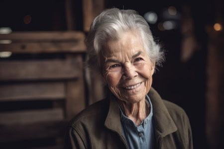 Photo pour Portrait of smiling senior woman looking at camera in the room at home - image libre de droit