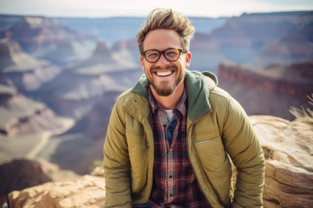 Handsome man in the Grand Canyon National Park, Arizona, USAの素材