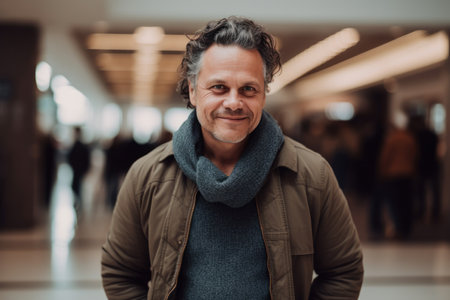 Portrait of handsome mature man in the corridor of a shopping centerの素材