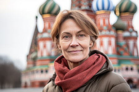 Portrait of senior woman on Red Square in Moscow, Russia.の素材