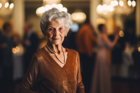 Portrait of a senior woman standing in the hall of a restaurantの素材