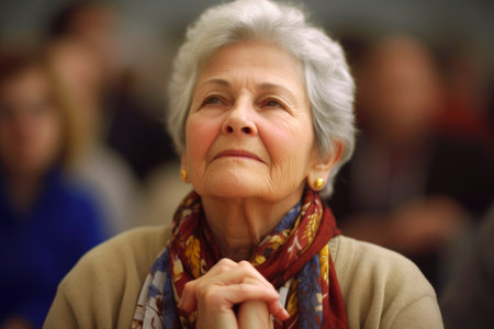 Portrait of an elderly woman with a scarf on her head.の素材