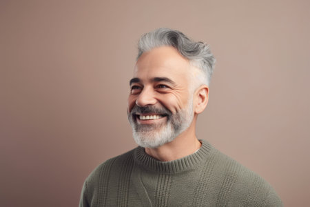 Portrait of a smiling middle-aged man on a light backgroundの素材