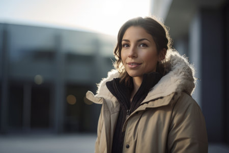 Portrait of a beautiful young woman in winter coat outdoors. Beauty, fashion.の素材