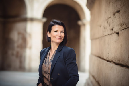 Portrait of a beautiful mature businesswoman standing in an old buildingの素材