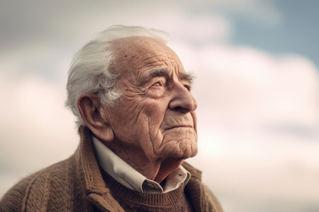 Portrait of an old man with a sad expression on his faceの素材