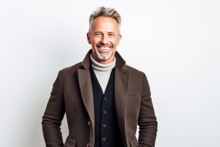 Portrait of a smiling middle-aged man in a coat.の素材