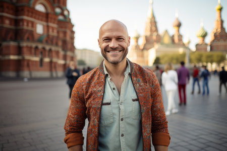 Portrait of a smiling man on the background of the Moscow Kremlinの素材