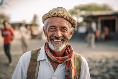 Portrait of a smiling senior man on the beach. Selective focus.の素材