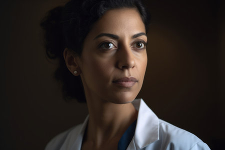 Portrait of a female doctor looking at the camera with a serious expressionの素材