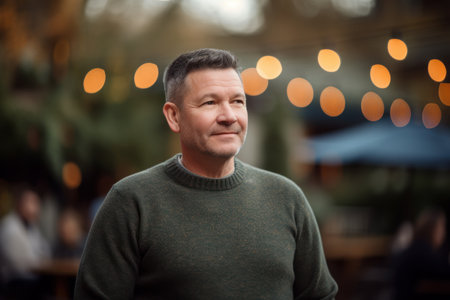 Portrait of a senior man in a cafe, outdoor shot.の素材