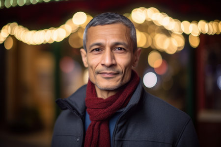 Portrait of a handsome middle-aged man on a Christmas marketの素材