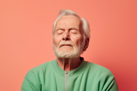 Portrait of an elderly man on a pink background. Portrait of an elderly man.の素材