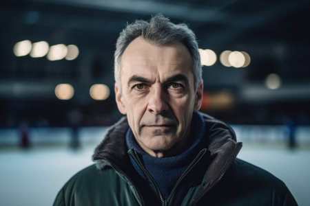 Portrait of a middle-aged man on the ice rink.の素材