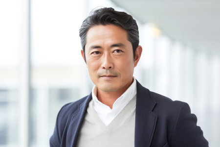 Portrait of a serious asian businessman looking at camera in officeの素材