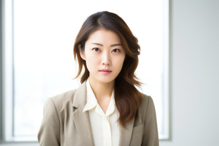 business woman looking at camera and smiling in the office. asianの素材
