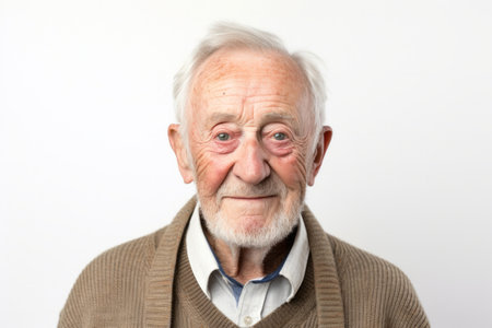 Portrait of a senior man with gray hair on a white backgroundの素材