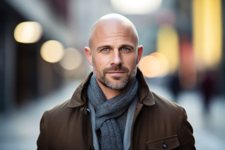 Portrait of a handsome middle-aged man in a city streetの素材