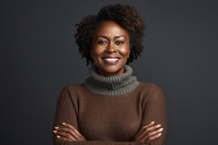 Portrait of a smiling african american woman with arms crossedの素材