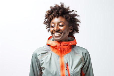 Portrait of smiling african american woman in sportswearの素材
