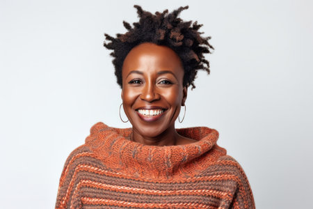 Portrait of a beautiful african american woman wearing warm sweaterの素材