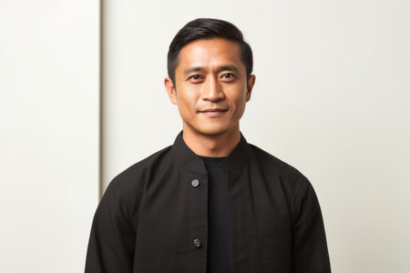 Portrait of a young handsome asian man wearing a black shirtの素材
