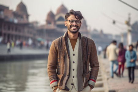 Handsome young Indian man in the city of Delhi, Indiaの素材