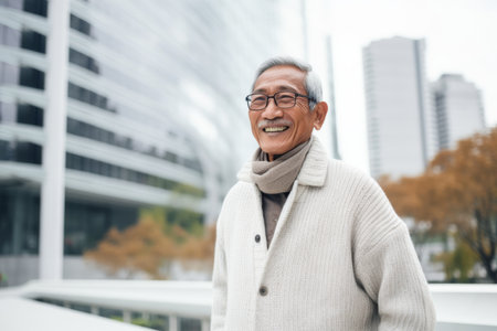 Portrait of happy senior Asian man in the city. Senior people lifestyle concept.の素材