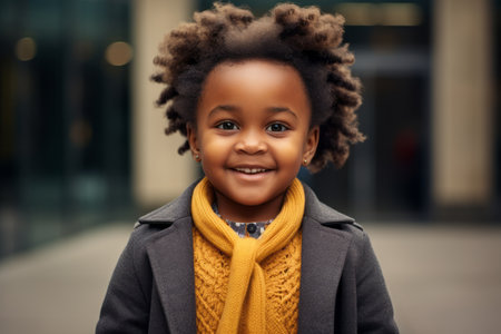 Portrait of a cute african american little girl in the cityの素材