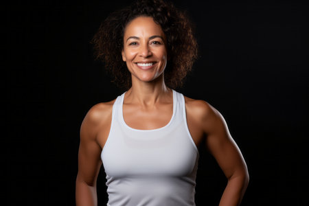 Portrait of a smiling african american woman on black backgroundの素材