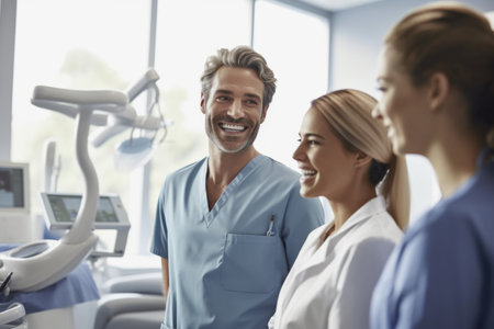 Dentist and assistant in dental office. Dentist and assistant in dental clinic.の素材