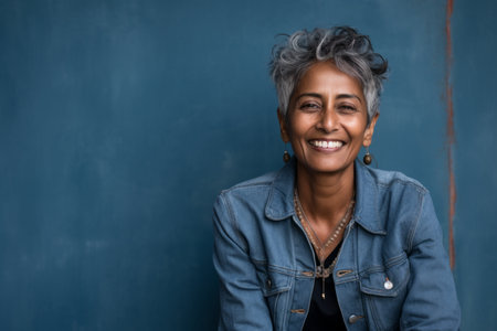 Portrait of a beautiful middle-aged woman smiling at the camera.の素材