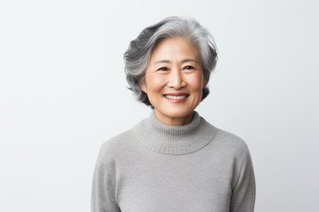 Portrait of happy senior asian woman smiling and looking at camera.の素材