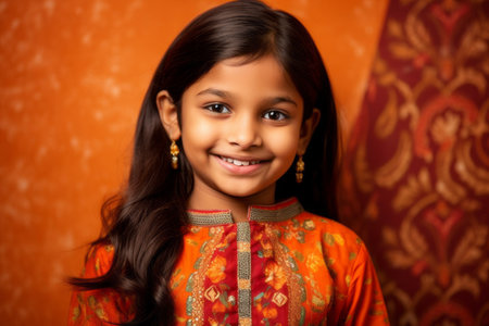 Portrait of a cute little girl in indian traditional clothing.の素材