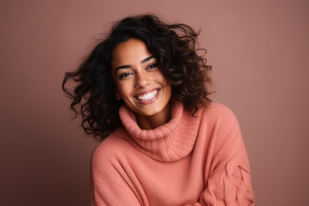 Portrait of a beautiful young woman smiling and looking at camera.の素材