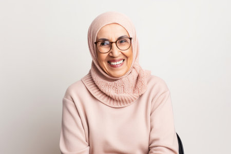 Portrait of a happy muslim woman wearing hijab and eyeglassesの素材