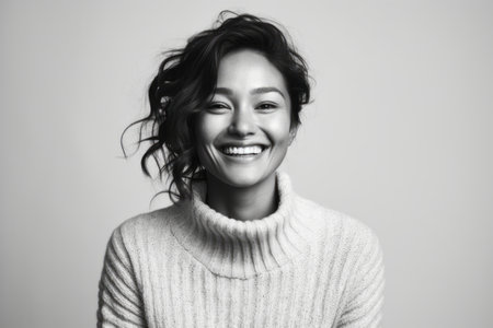 Portrait of a beautiful young Asian woman smiling and looking at cameraの素材