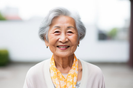 Portrait of happy senior asian woman smiling and looking at cameraの素材