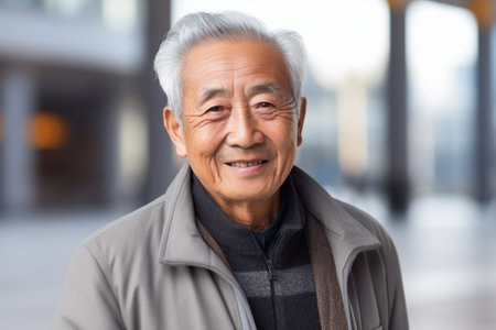 Portrait of happy senior asian man smiling and looking at cameraの素材