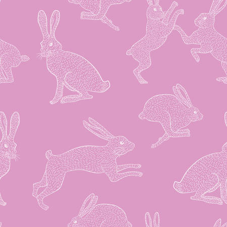 White rabbit pattern on plain pink background for use in quilting fabric design, websites or stationery.のイラスト素材
