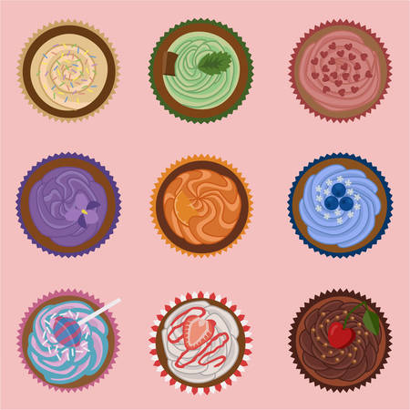 Colorful cupcakes patternのイラスト素材
