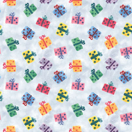 Gift Watercolor Hand Painted Christmas or Birthday Seamless Patternの写真素材