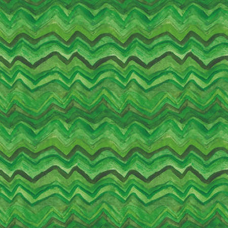 Green Abstract Zig Zag Watercolor Hand Painted Patternの写真素材