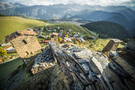 Tusheti National Park mountain village towersの写真素材